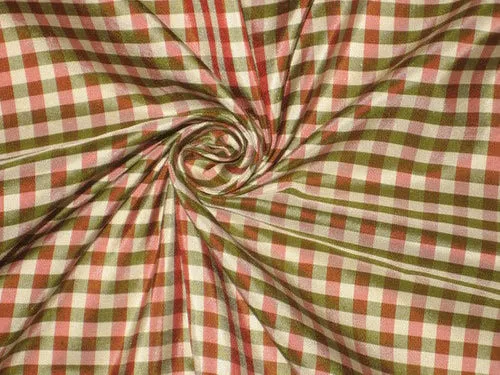 100% Silk Taffeta Fabric Pink,Green &amp; Ivory plaids Taf#C34