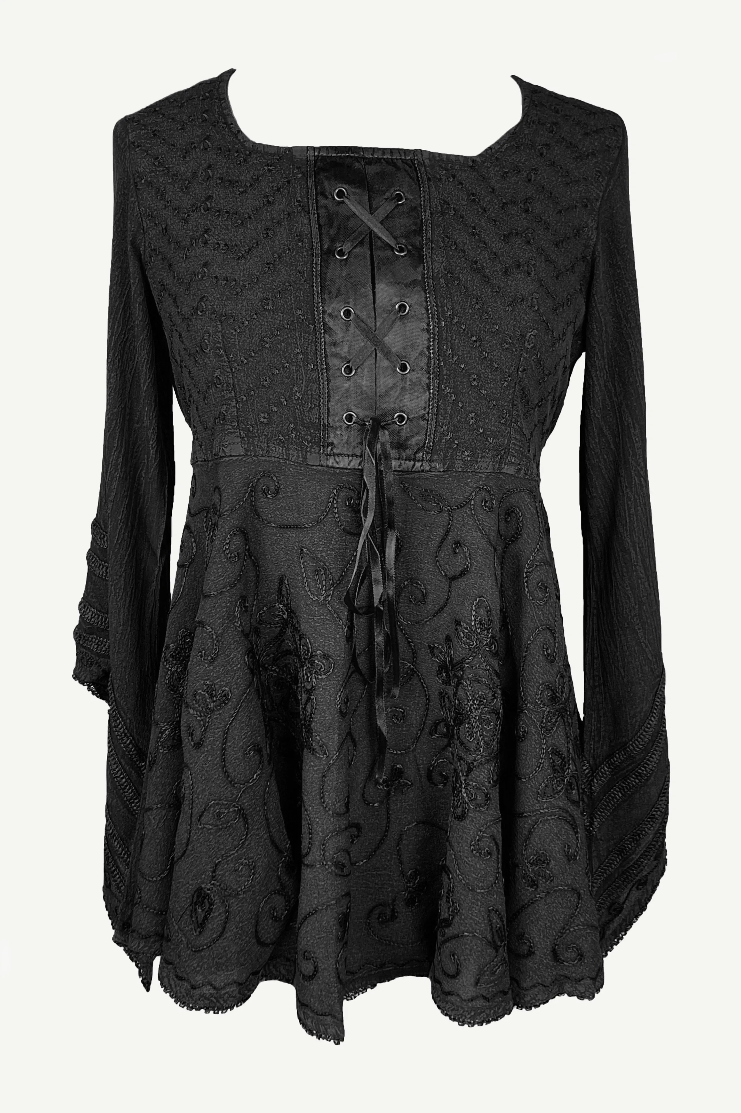 211 B Exquisite Diamond Neck Bell Sleeve Crape Corset Embroidered Blouse