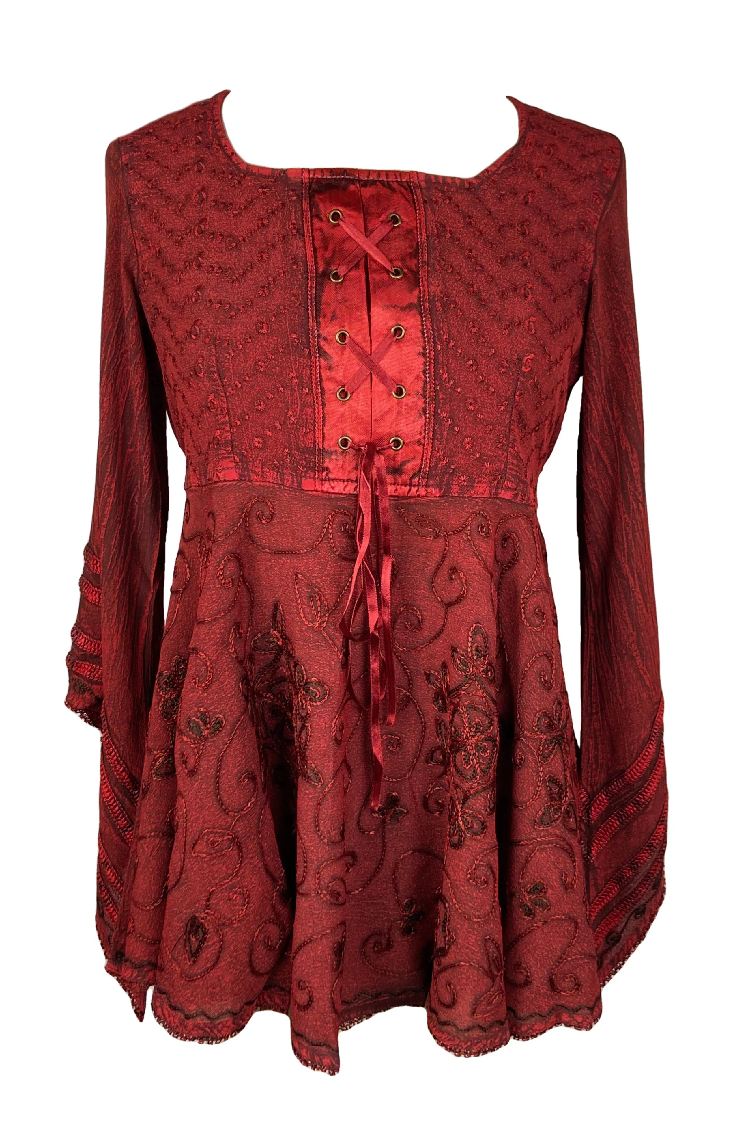 211 B Exquisite Diamond Neck Bell Sleeve Crape Corset Embroidered Blouse