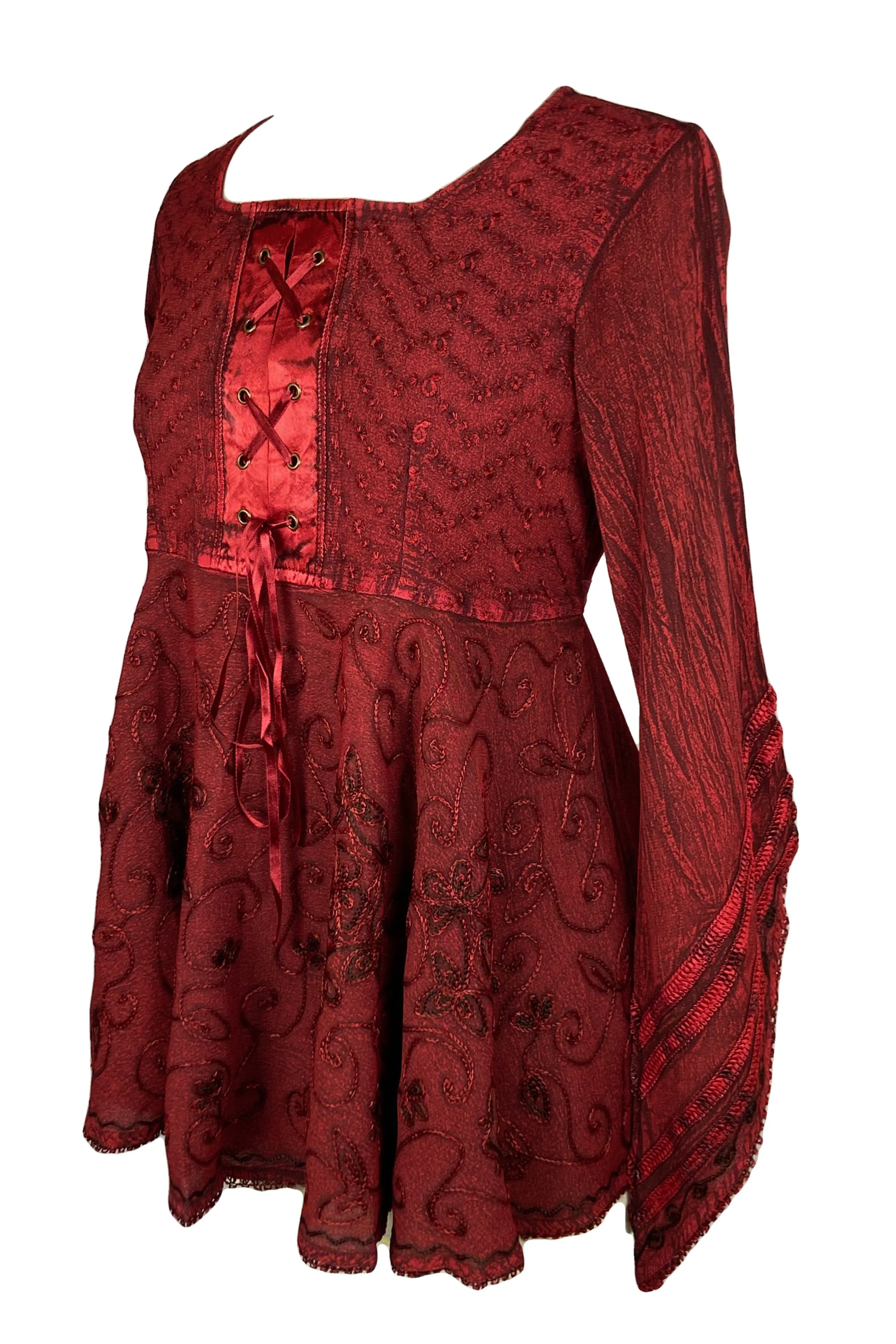 211 B Exquisite Diamond Neck Bell Sleeve Crape Corset Embroidered Blouse