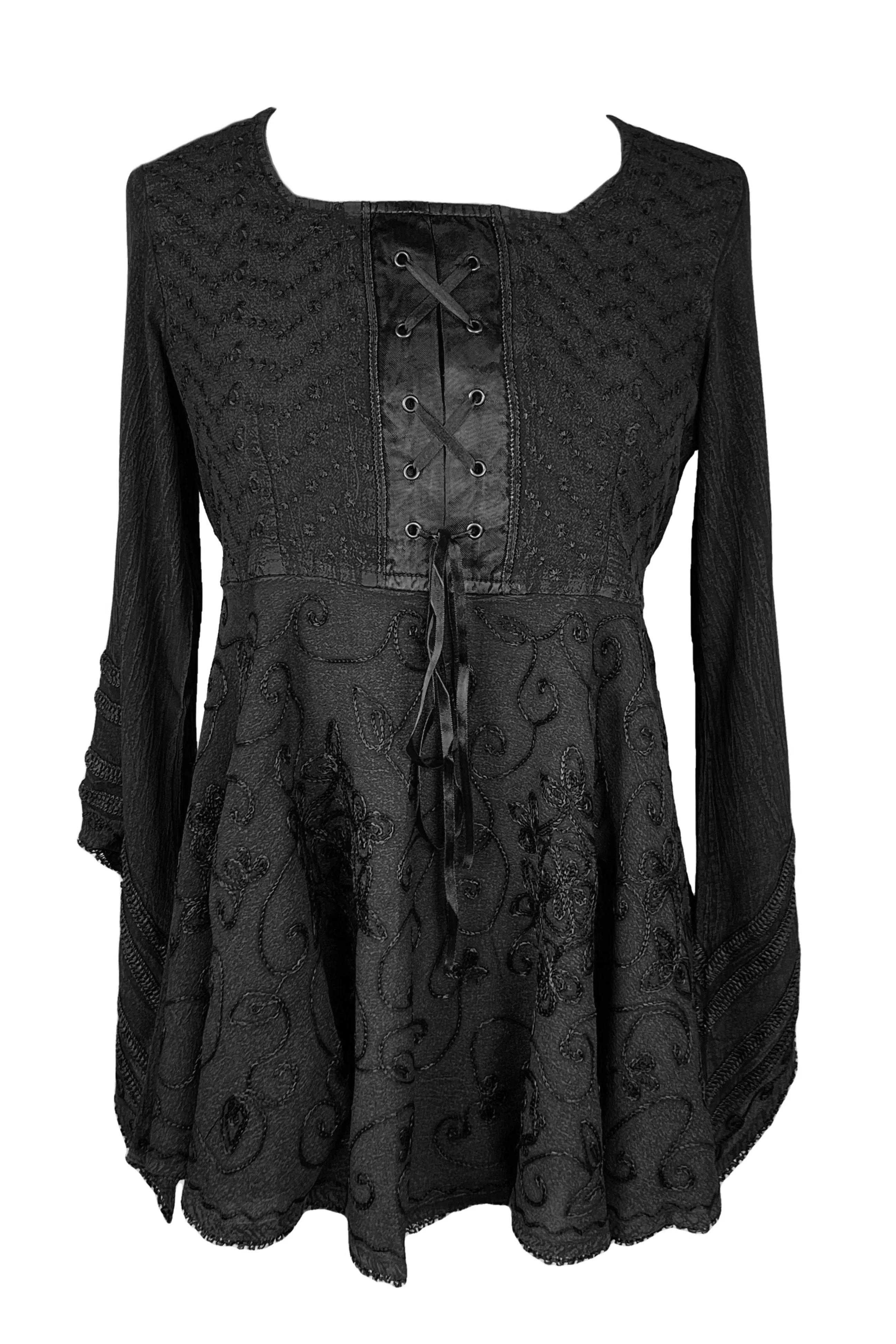 211 B Exquisite Diamond Neck Bell Sleeve Crape Corset Embroidered Blouse