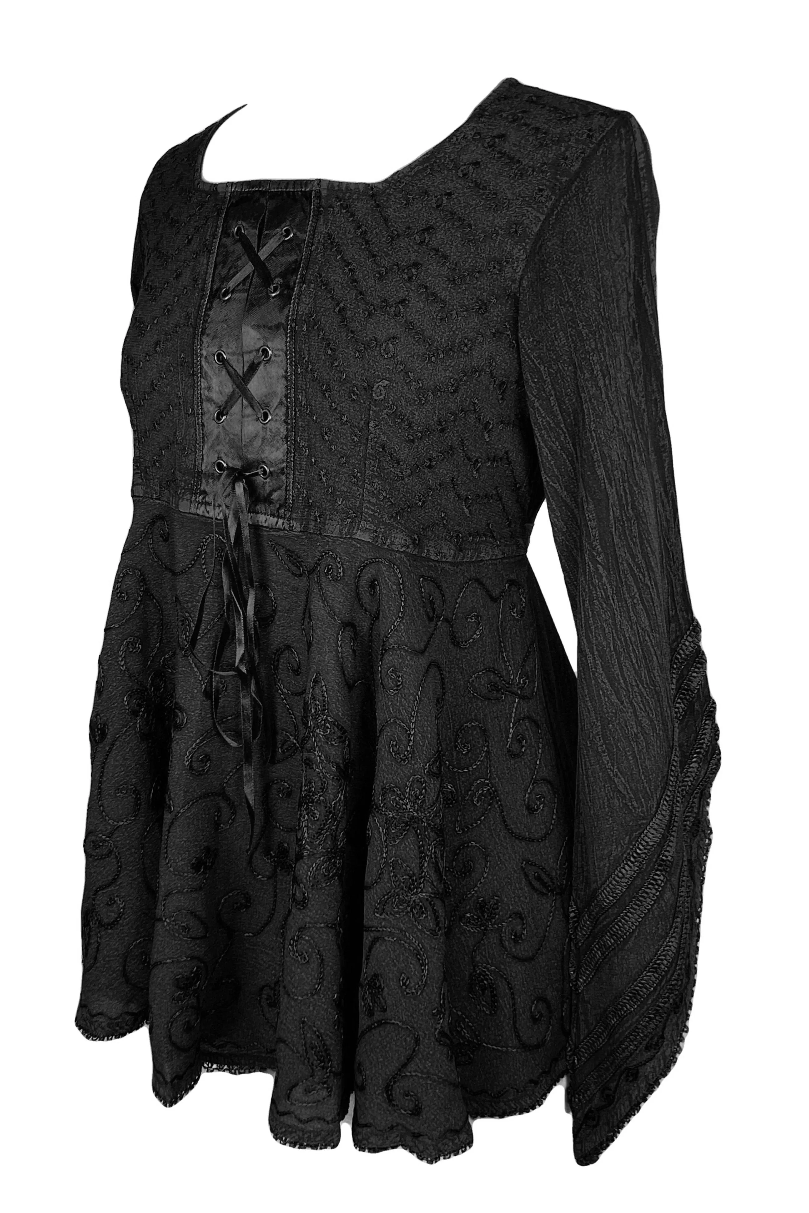211 B Exquisite Diamond Neck Bell Sleeve Crape Corset Embroidered Blouse
