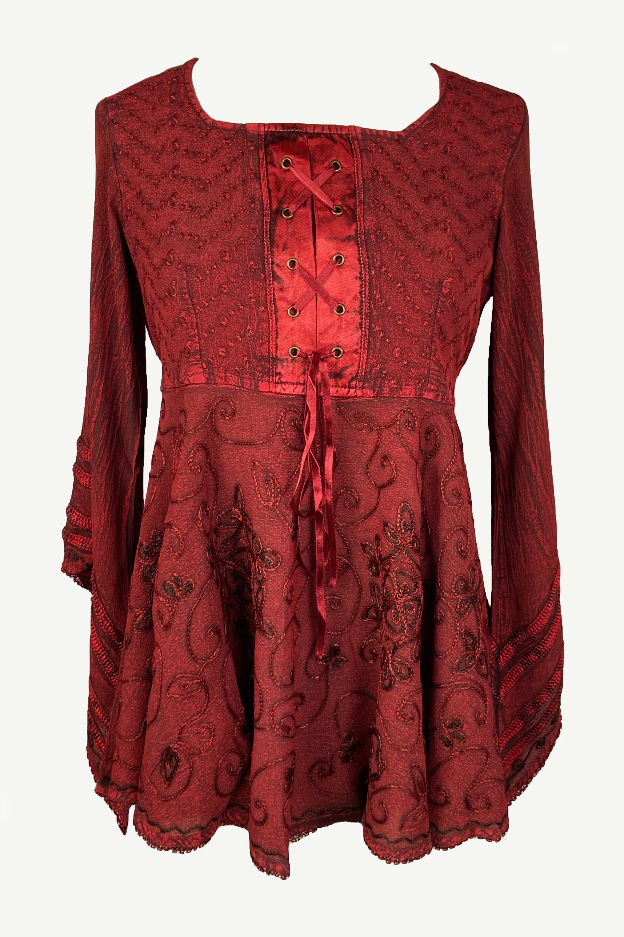 211 B Exquisite Diamond Neck Bell Sleeve Crape Corset Embroidered Blouse