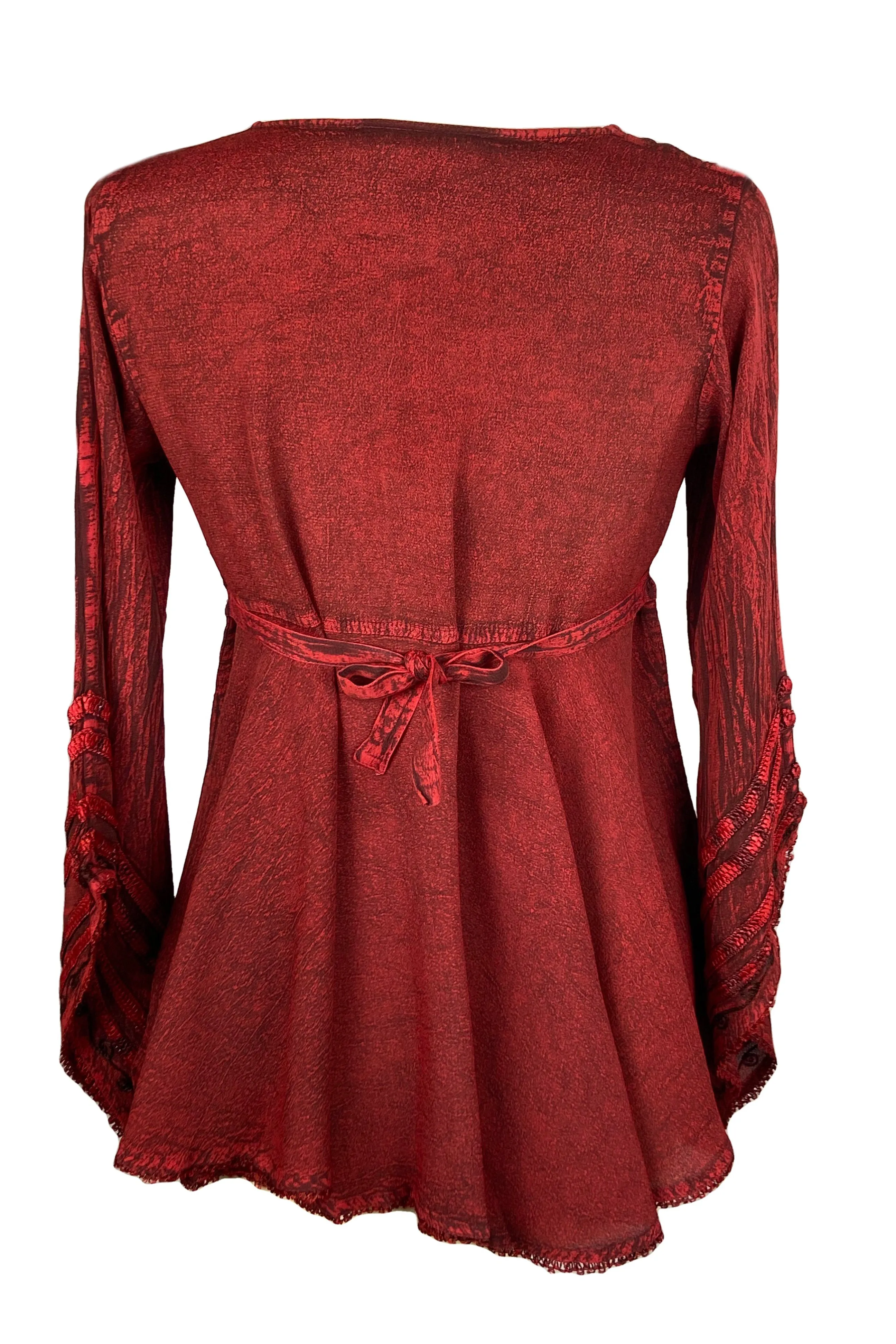 211 B Exquisite Diamond Neck Bell Sleeve Crape Corset Embroidered Blouse