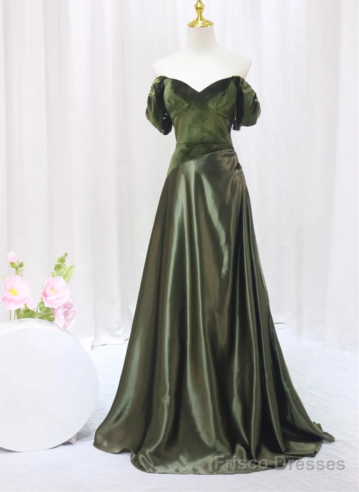A-Line Green Sweetheart Velvet Long Party Dress, Green Evening Dress Prom Dress