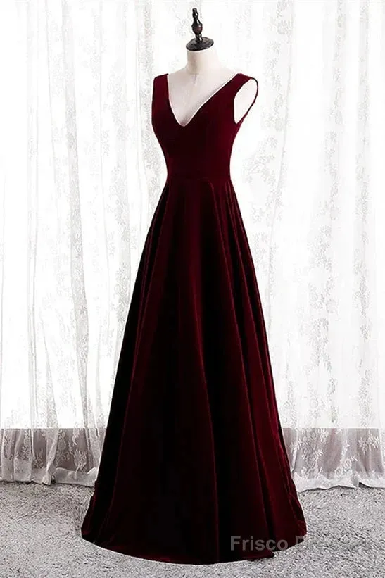 A-Line Velvet V-Neckline Sleeveless Long Party Dress Prom Dresses Bridesmaid Dress