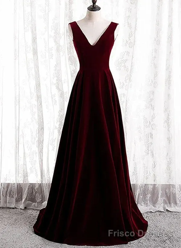 A-Line Velvet V-Neckline Sleeveless Long Party Dress Prom Dresses Bridesmaid Dress
