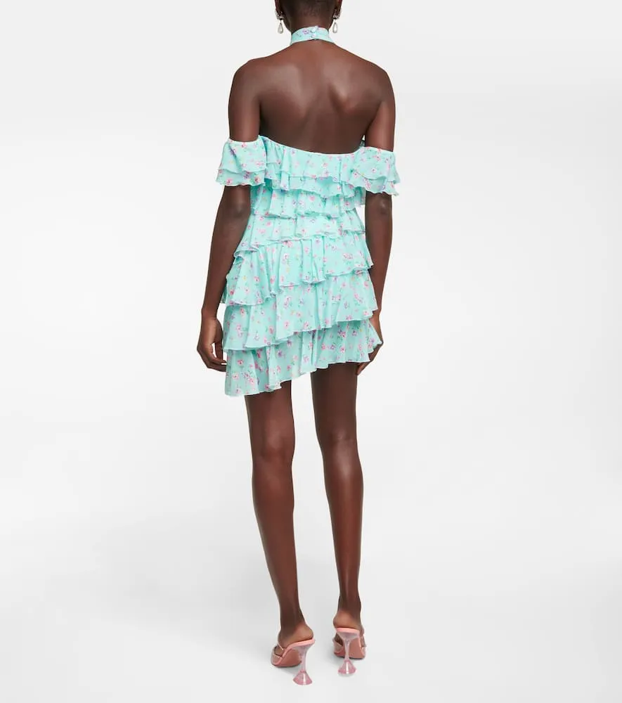Alessandra Rich Halterneck ruffle-detail silk minidress
