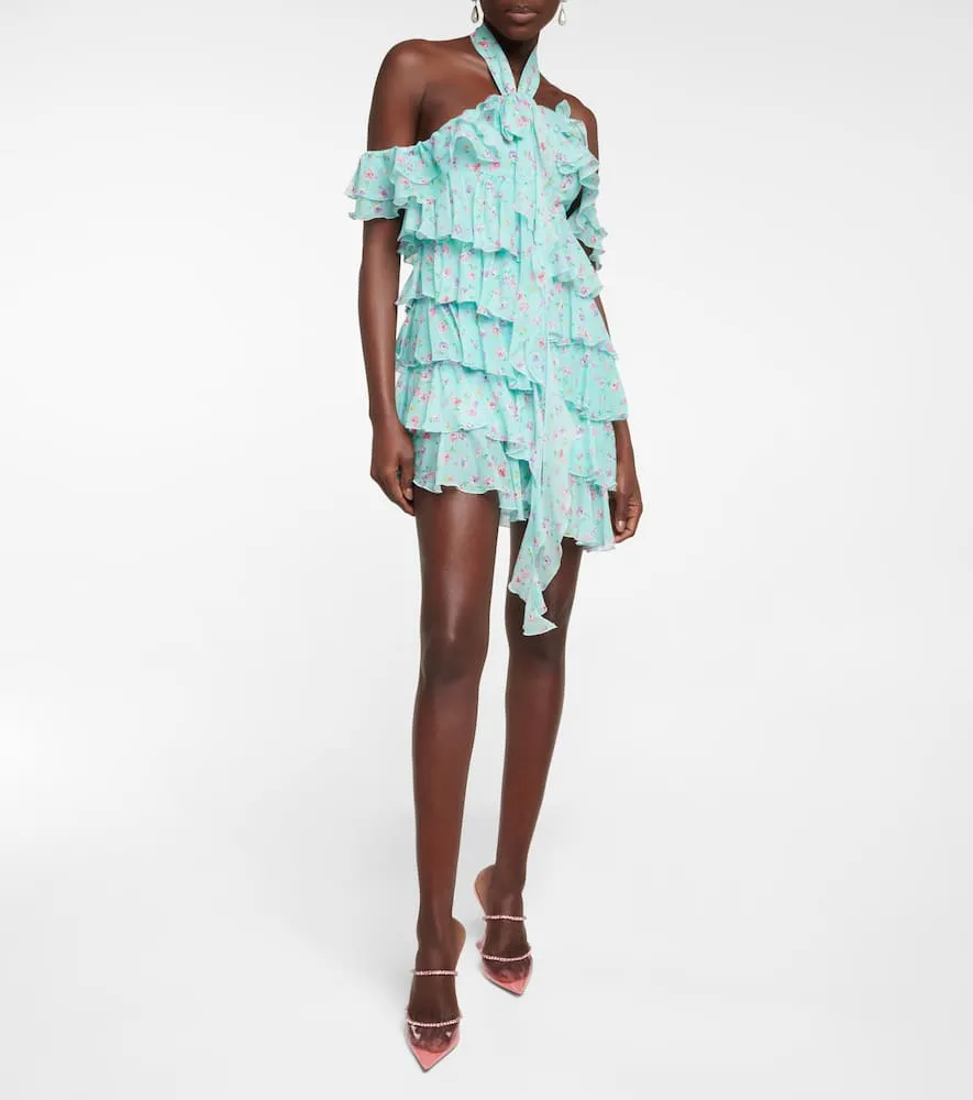 Alessandra Rich Halterneck ruffle-detail silk minidress