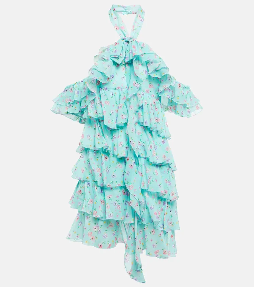 Alessandra Rich Halterneck ruffle-detail silk minidress