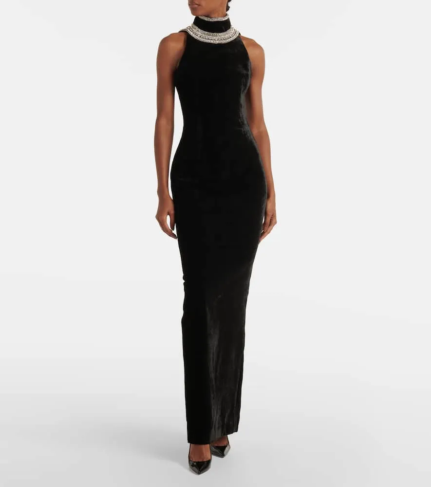 Balmain Crystal-embellished velvet gown