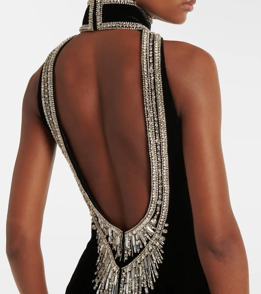 Balmain Crystal-embellished velvet gown