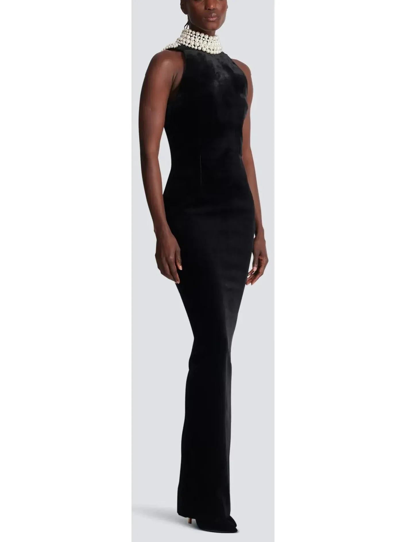 Bead-Halterneck Long Velvet Dress