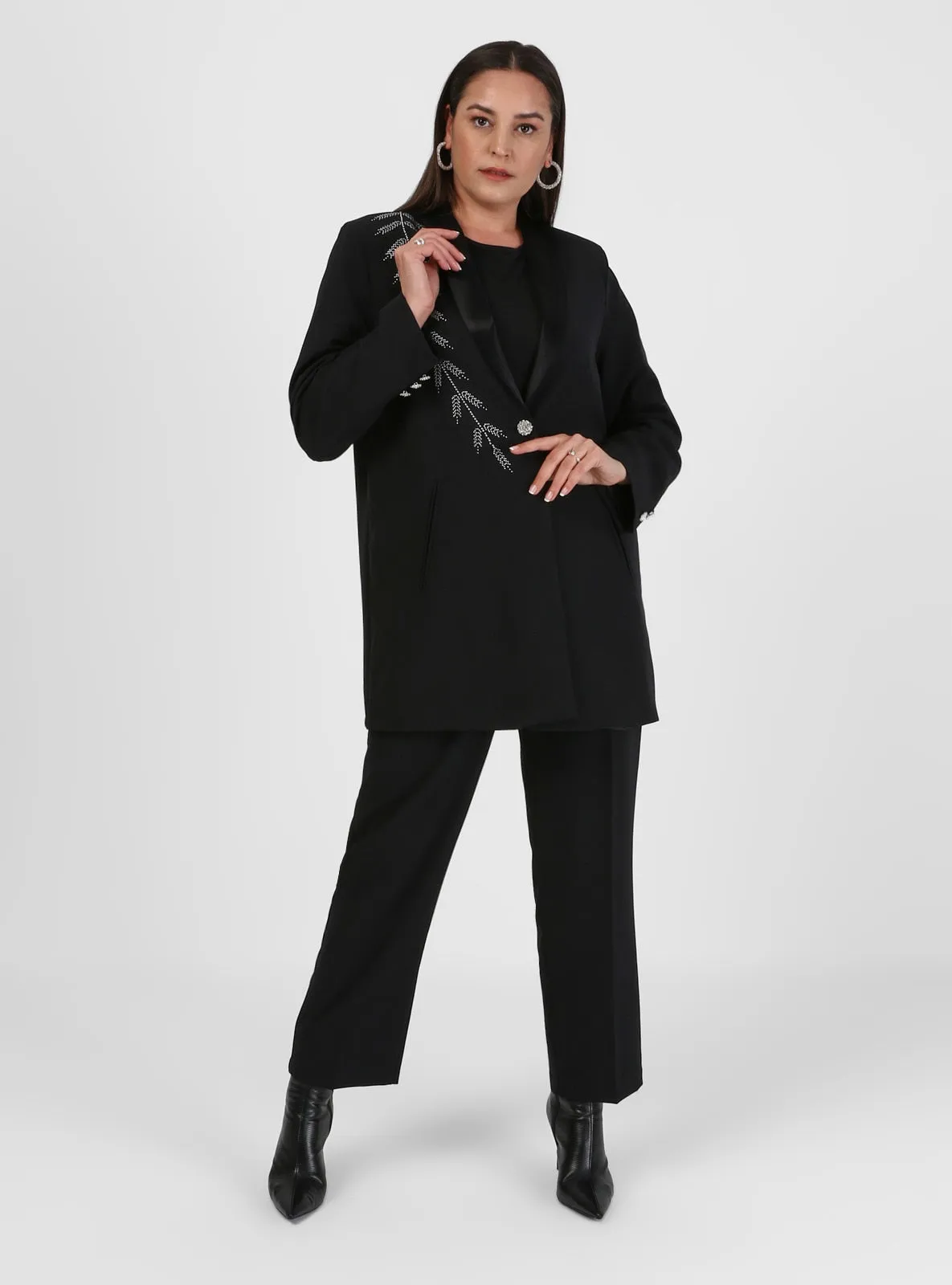 Big Size Detailed Jacket & Pants Hijab Evening Evening Dresses -