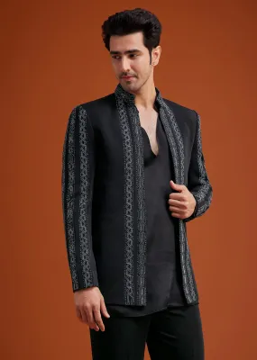 Black Embroidered Jodhpuri Set