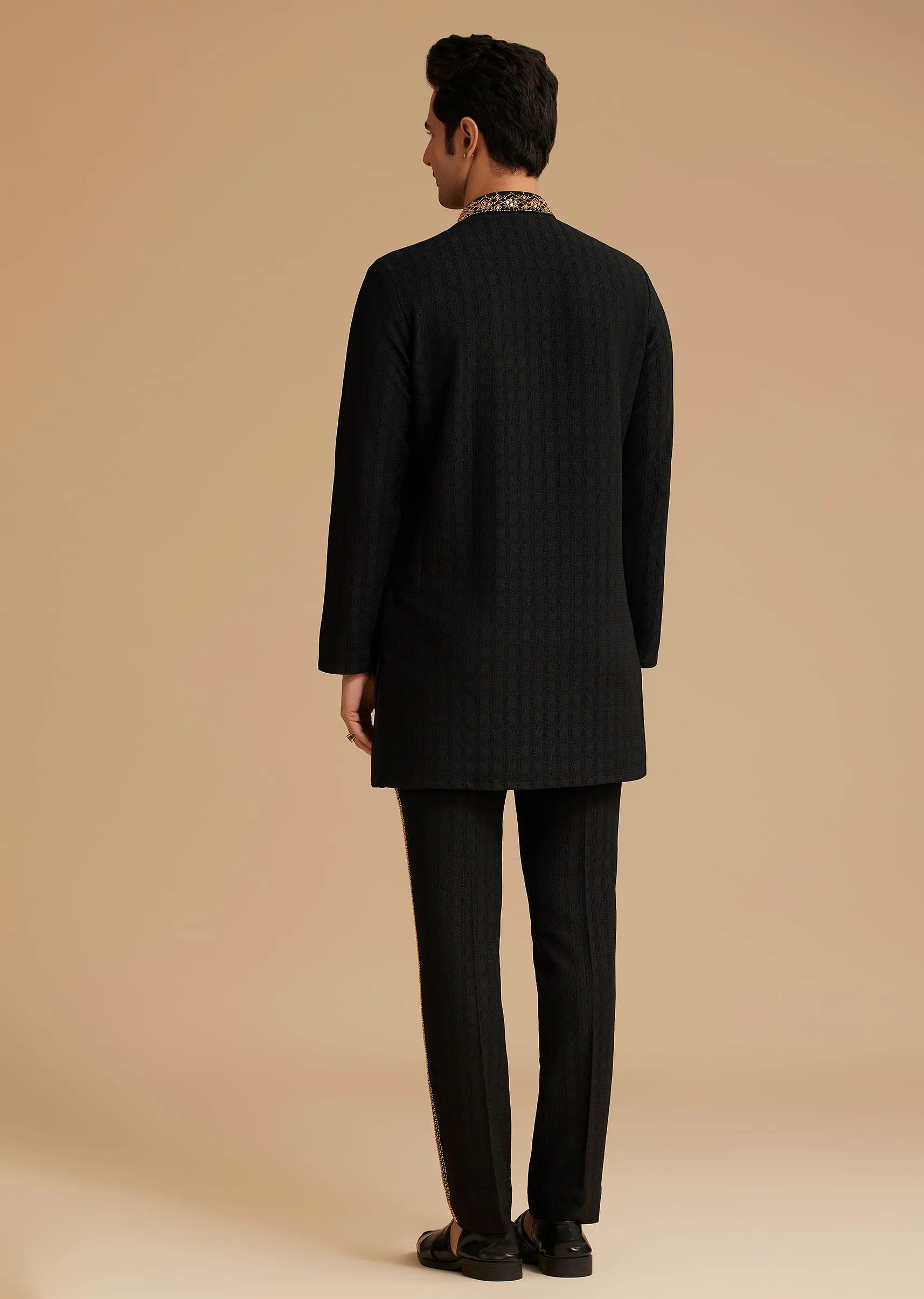 Black Kurta Set With Moti And Mirror Embroidery