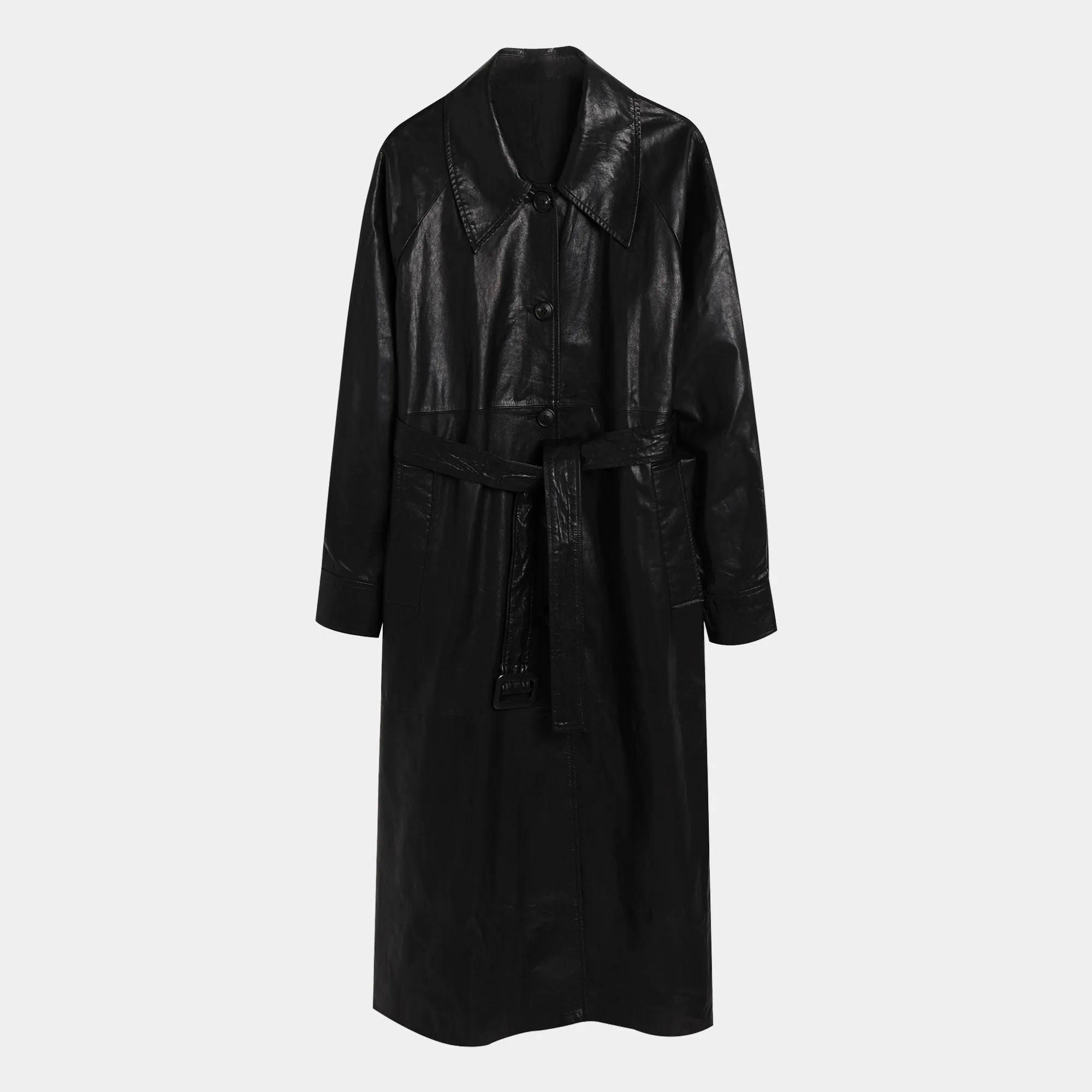 Black Leather Trench Coat