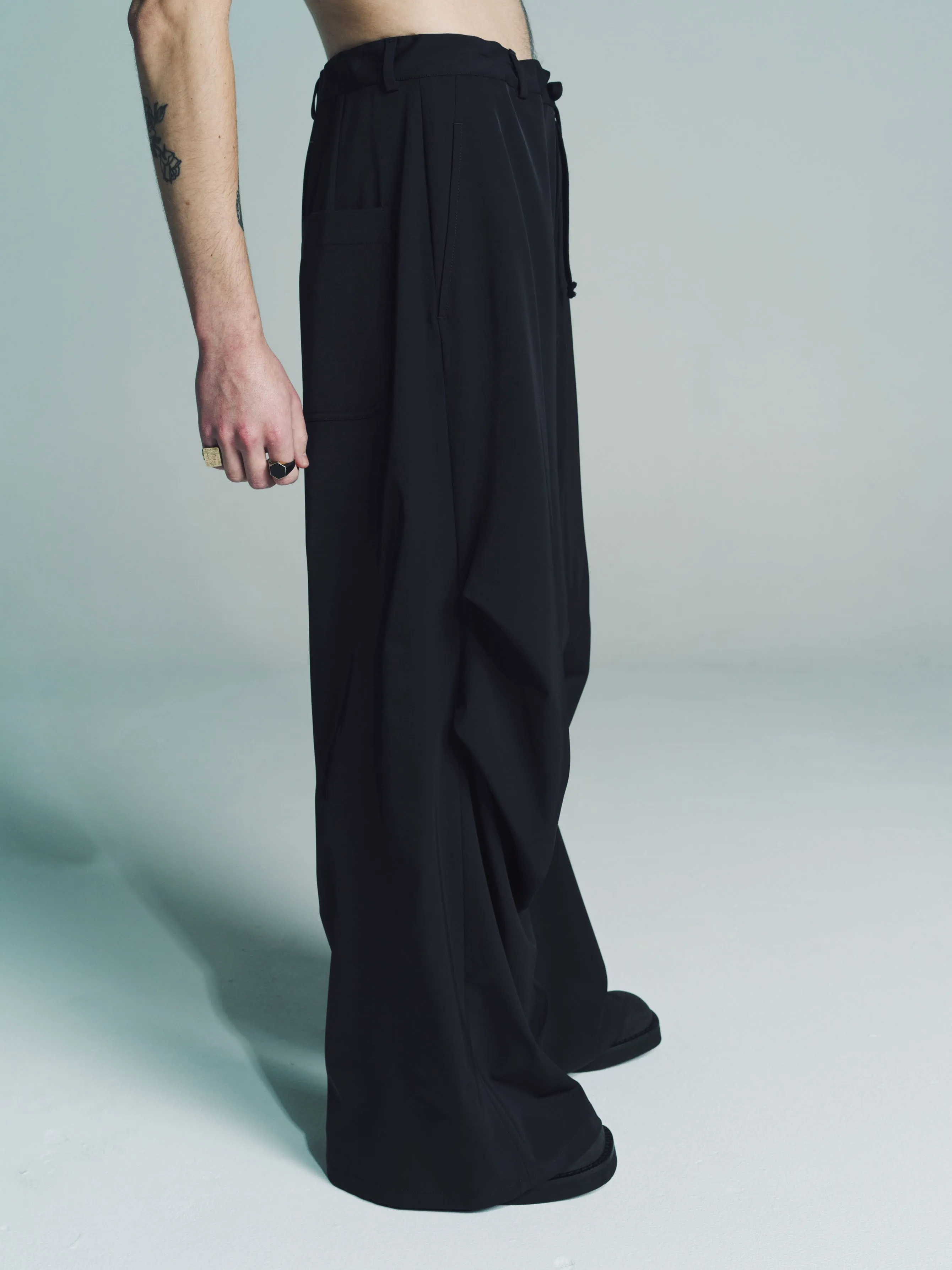 Black Poly Wide Trousers
