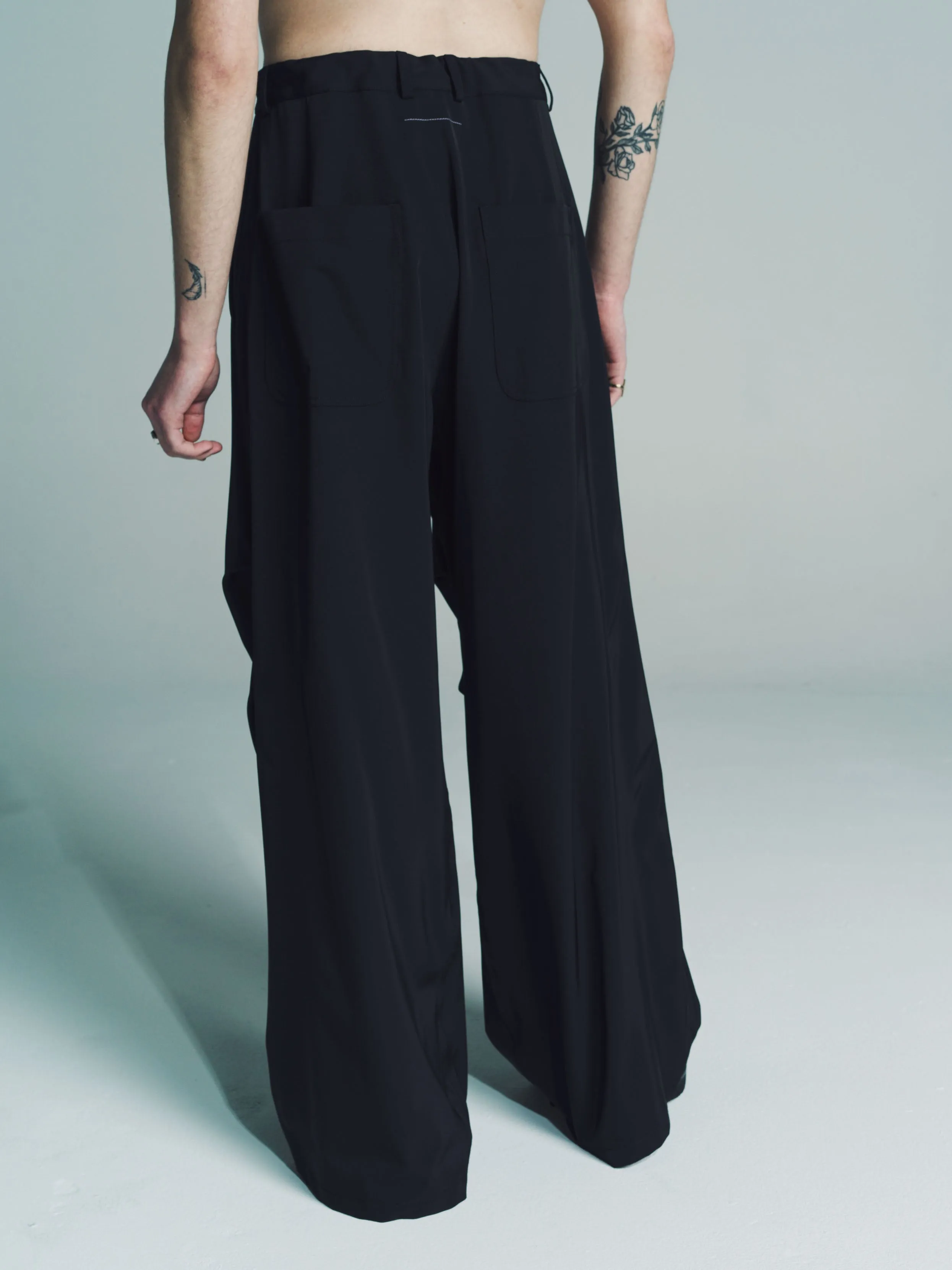 Black Poly Wide Trousers