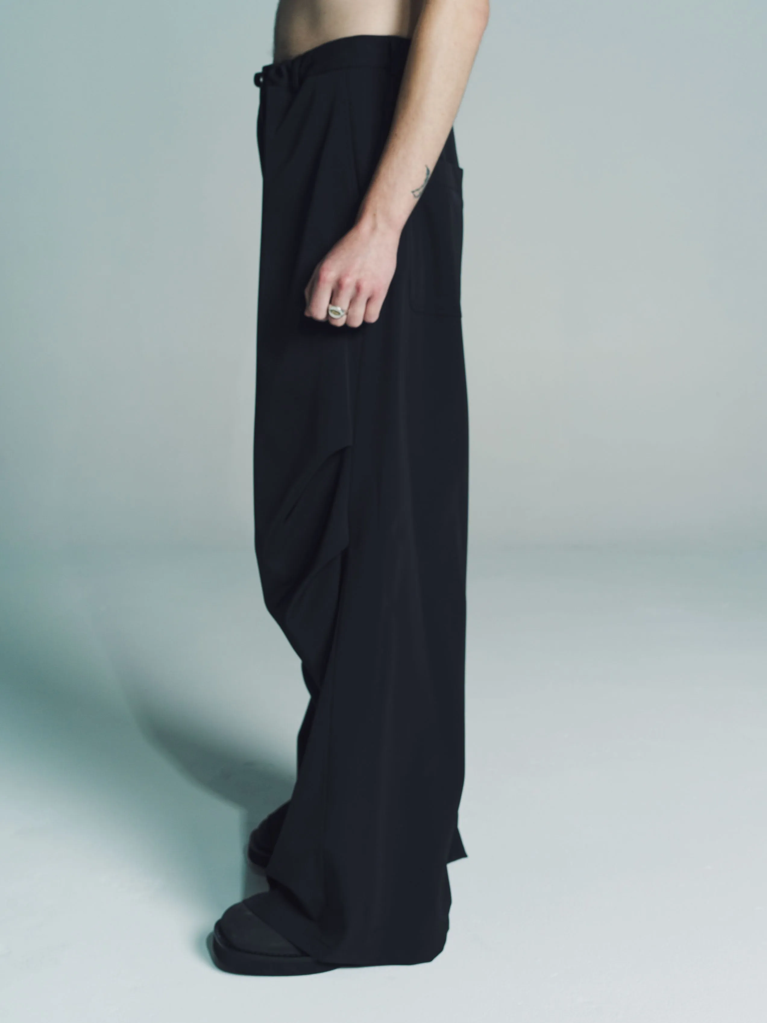 Black Poly Wide Trousers