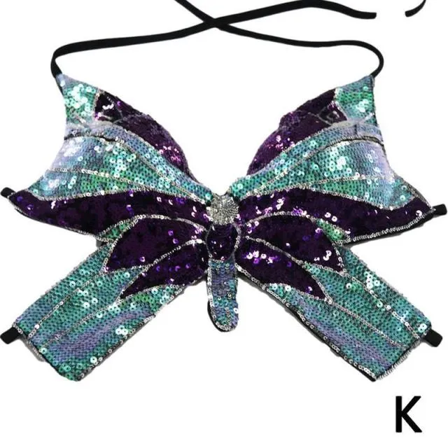 Butterfly Sequin Crop Tops