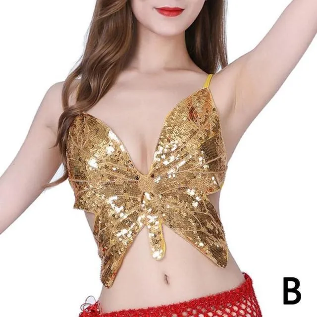 Butterfly Sequin Crop Tops