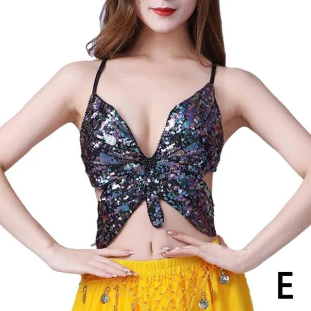Butterfly Sequin Crop Tops