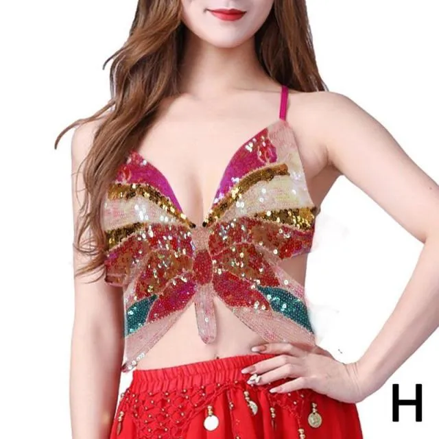 Butterfly Sequin Crop Tops