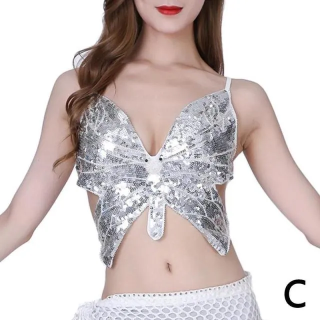 Butterfly Sequin Crop Tops