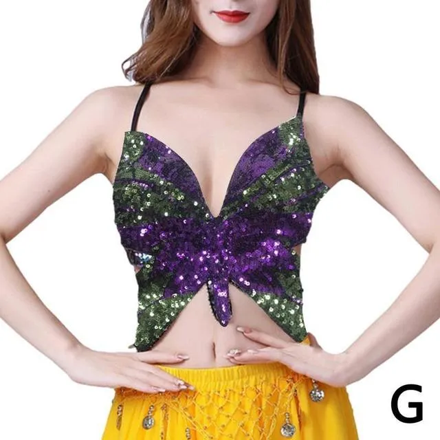 Butterfly Sequin Crop Tops