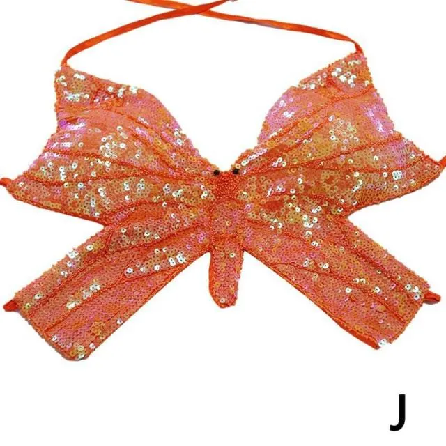 Butterfly Sequin Crop Tops