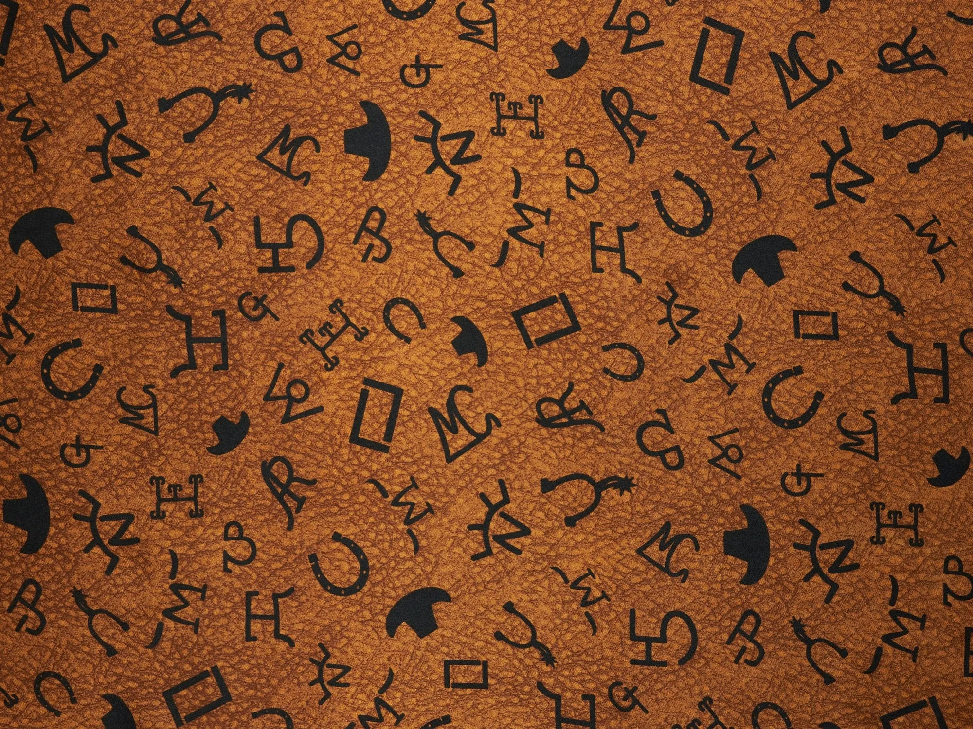 Charmeuse Satin print fabric by the yard - Brands spurs and hats  - western print