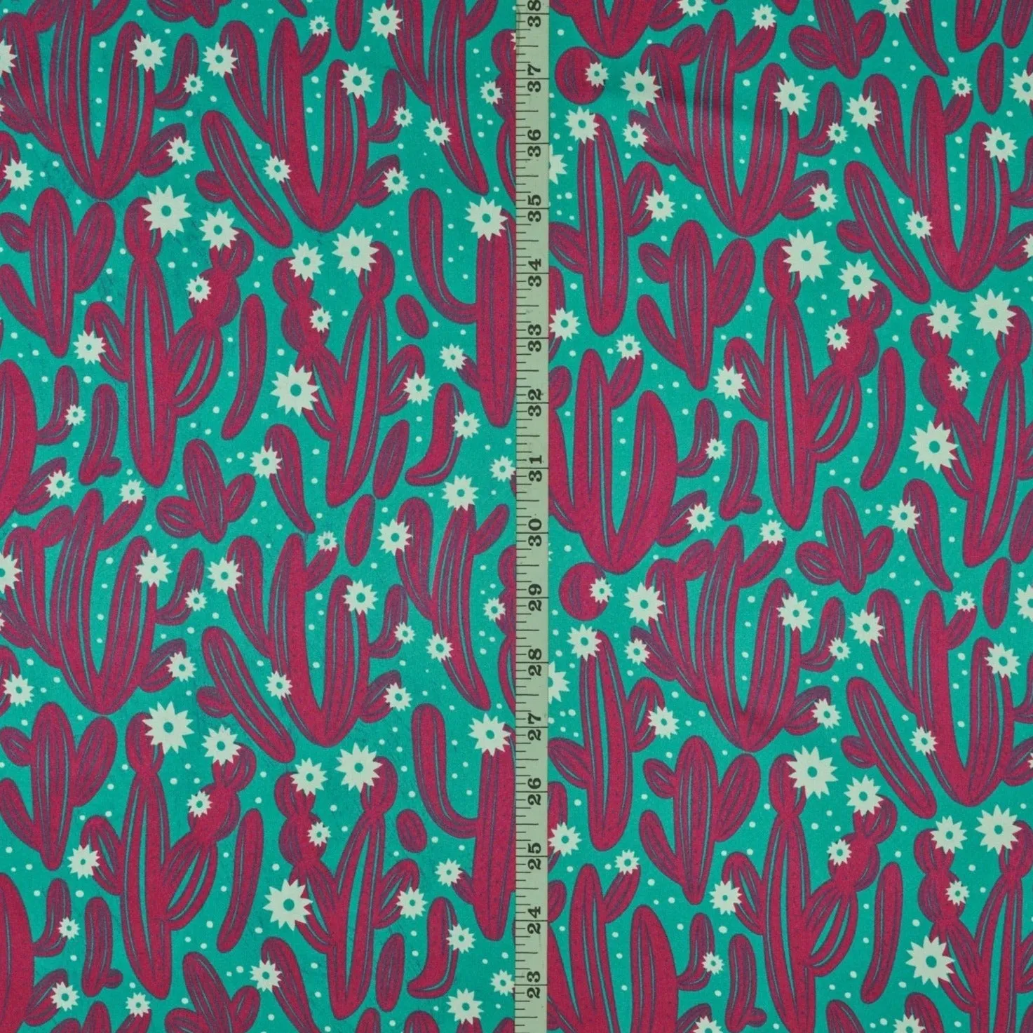 Charmeuse Satin print fabric by the yard - Cactus and dainty flowers - western print