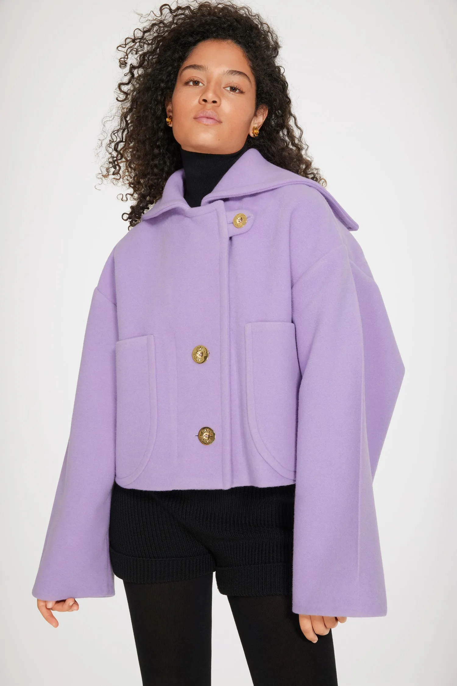 Cropped coat in double-faced wool