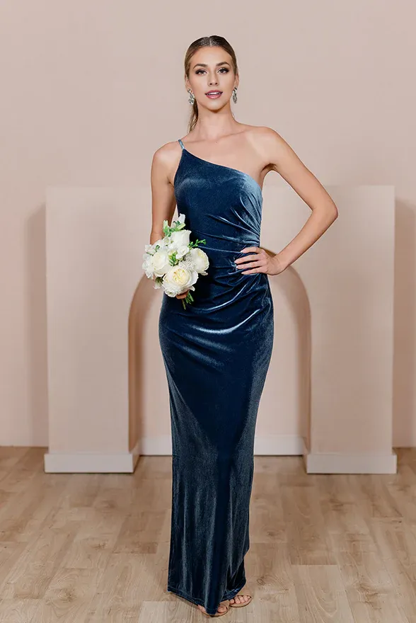 Fashionable and Beautiful One Shoulder With Exposed Back Velvet dress Velvet Evening Dress Prom Dresses