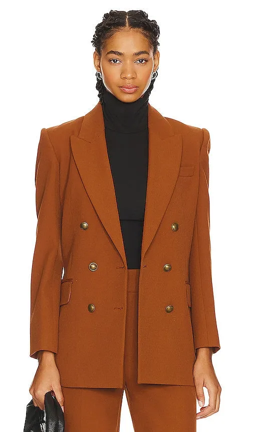 FRAME Double Breasted Slim Blazer in Cognac