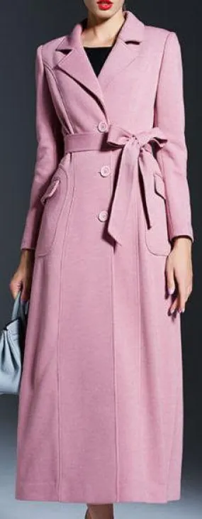 Full-Length Tie-Waist Coat in Pink