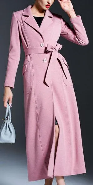Full-Length Tie-Waist Coat in Pink