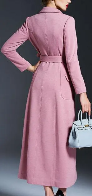 Full-Length Tie-Waist Coat in Pink