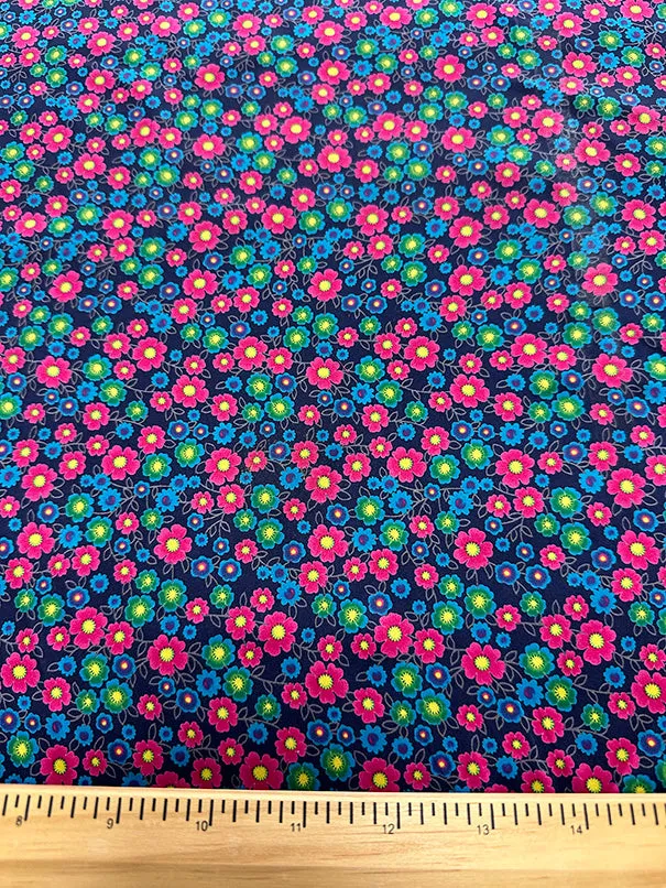 Fuschia Multi Floral Print Poly Charmeuse Satin Fabric