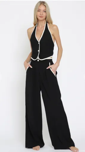 Halter Vest And High Waisted Pant Set