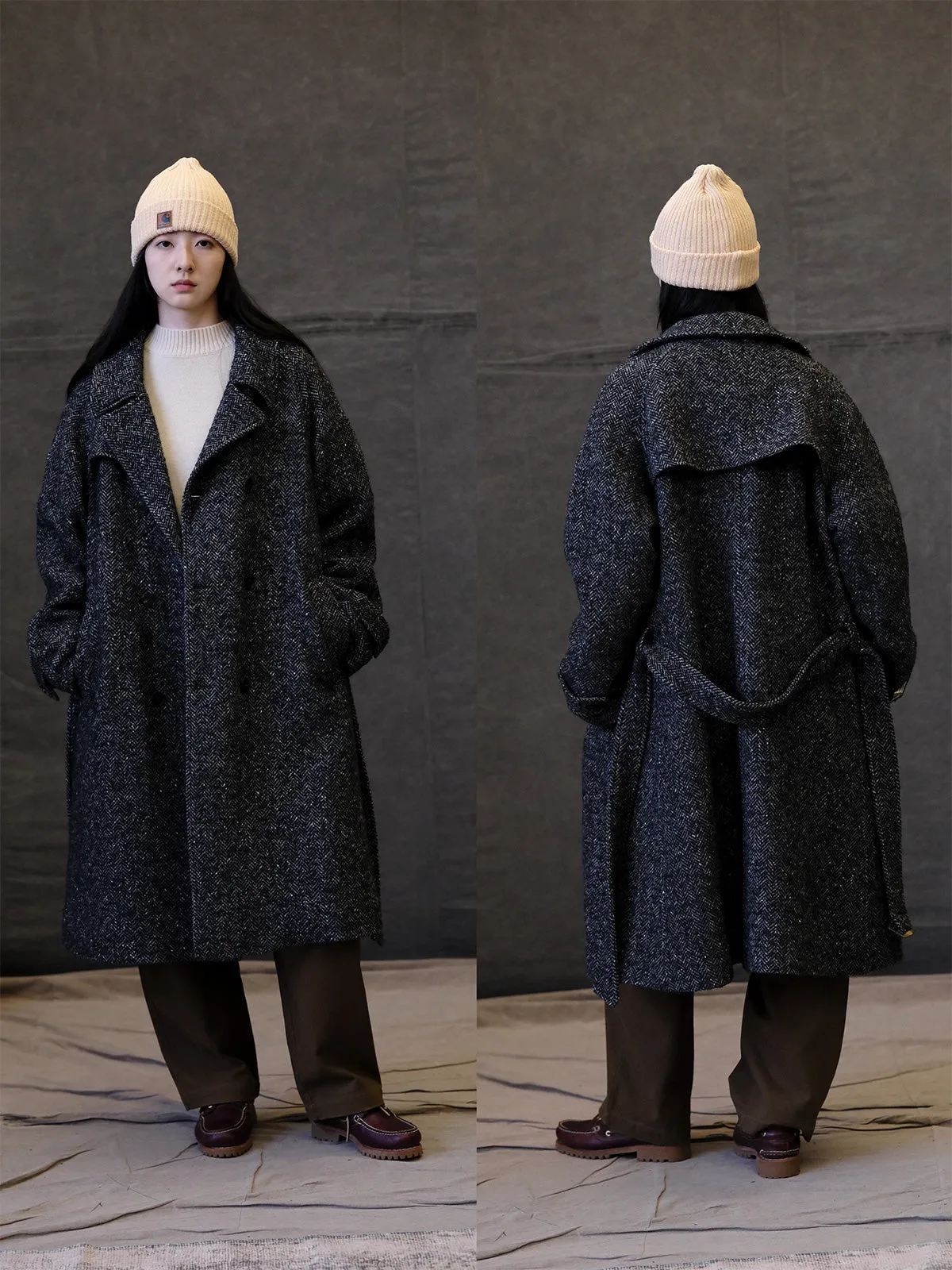 Herringbone Tweed Trench Coat