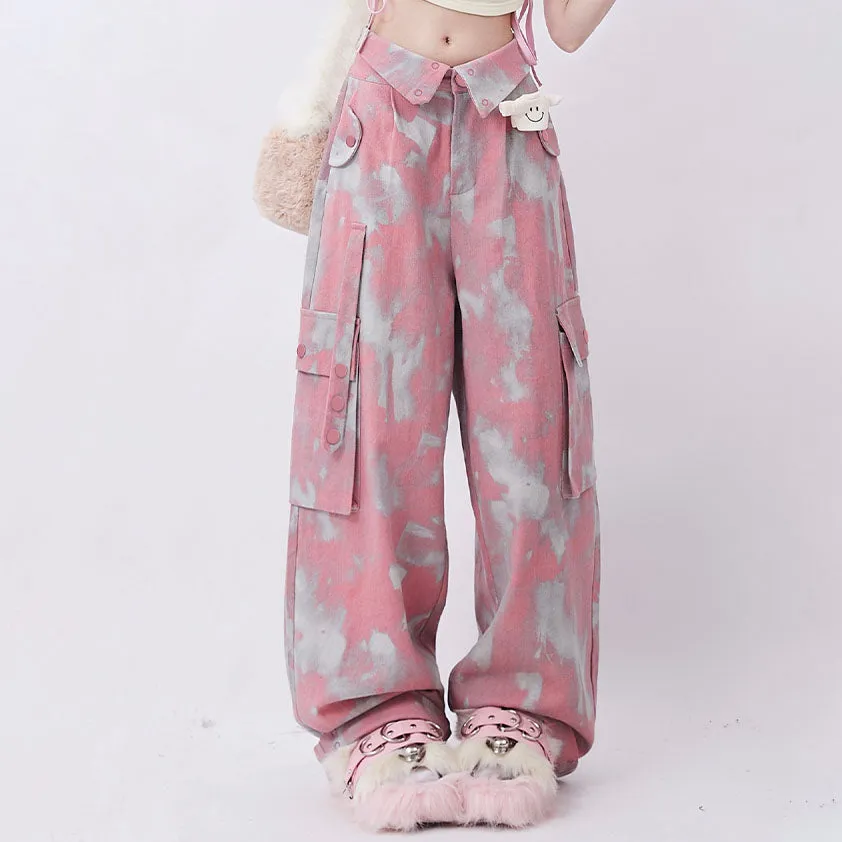 High-waisted Pink Camo Cargo Pants