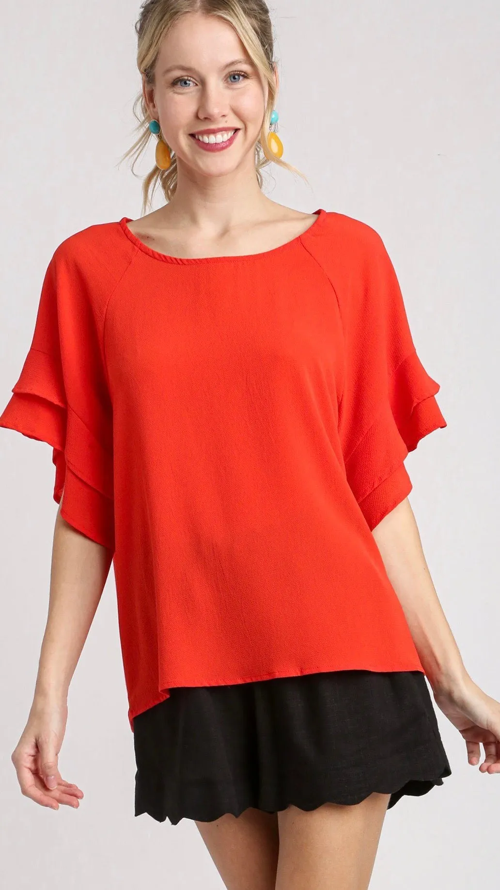 Jaz Ruffle Sleeve Top Red