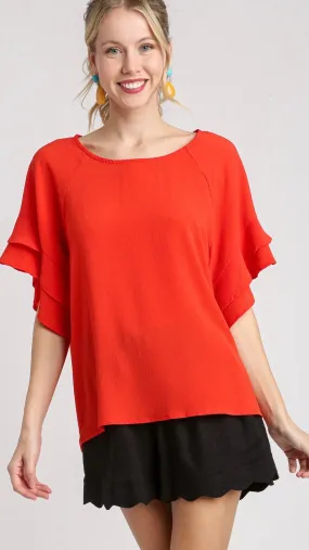 Jaz Ruffle Sleeve Top Red