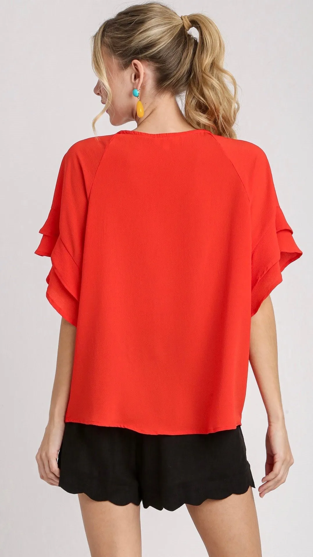 Jaz Ruffle Sleeve Top Red