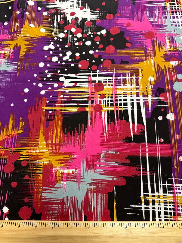 Magenta Multi Abstract Print Poly Charmeuse Satin Fabric