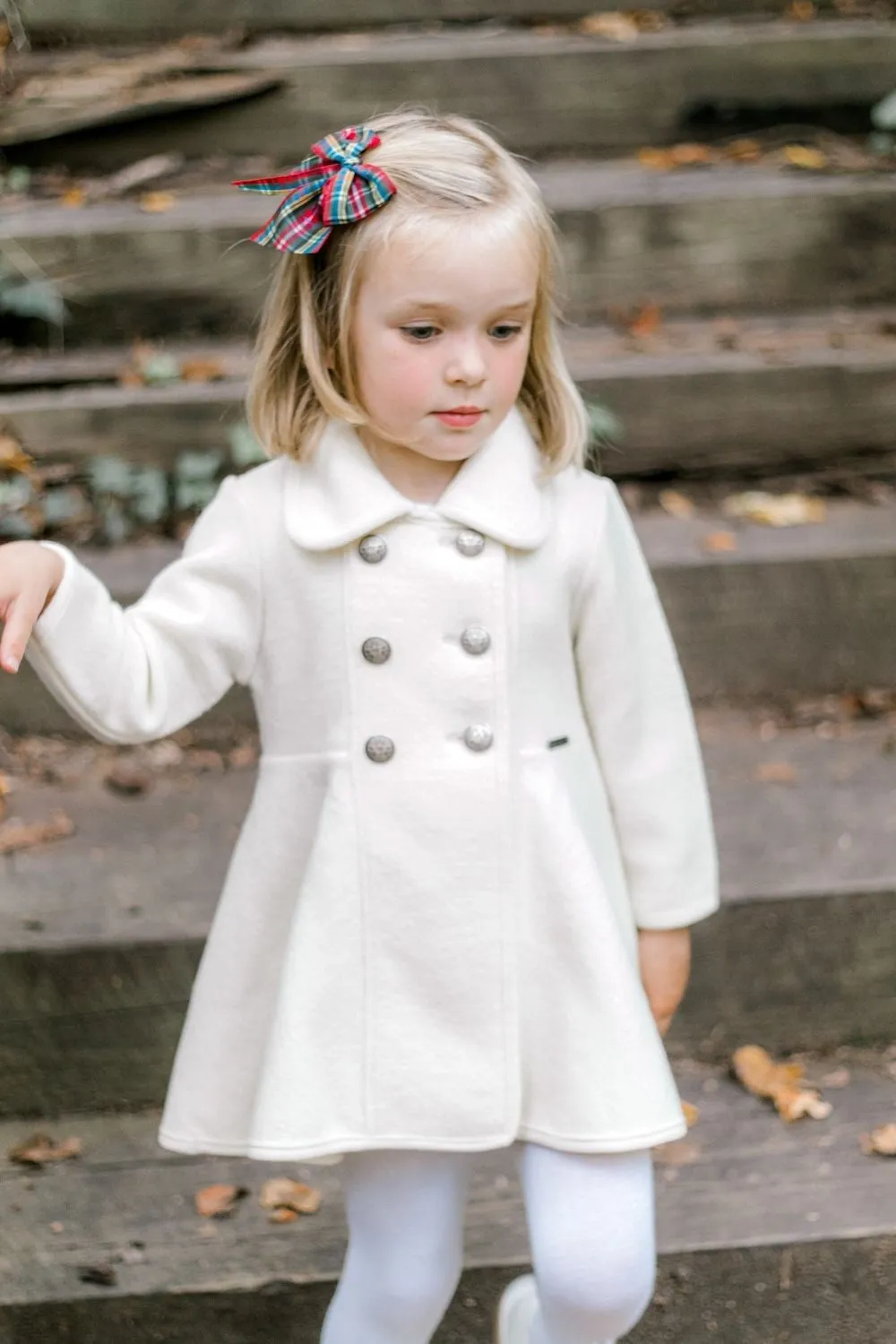 Marae Girls Dress Coat - Double Breasted Twirl Coat - Cream