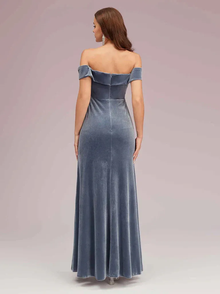 Mermaid Velvet Bridesmaid Dresses Side Slit Off Shoulder Online