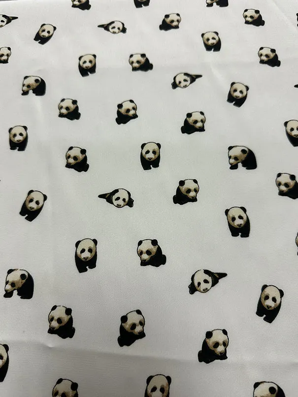 Panda Print Poly Charmeuse Satin Fabric